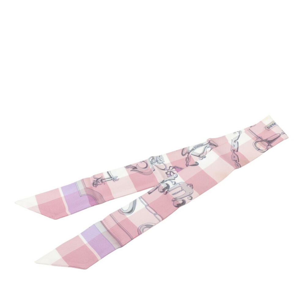 Hermes Twilly Mors et Gourmettes Vichy (Wide Scarf, Narrow Scarf) Purple Silk...